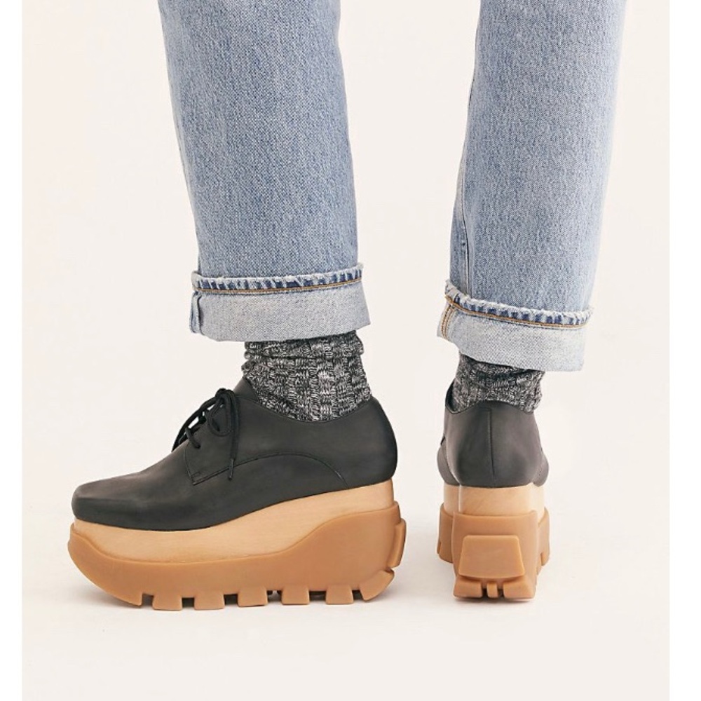 Jeffrey Campbell Black Leather Platforms with Tan Soles